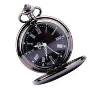 Abaodam Retro Classic Round Pocket Watch with Dual Roman Arabic Numerals Display, Steampunk Black Dial Men’S Timepiece with Thin Chain for Vintage Style