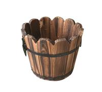 Abaodam Retro Solid Wood Carbonized Small Barrel Flower Pot with Wave Mouth, Breathable Soil Design, Well Water Storage for Succulents and Artificial Plants, for Office or Party Decoration