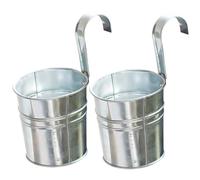 Abaodam Retro Stripe Iron Flower Bucket Hook Hanging Planters 2pcs Easy to Clean and Safe Silver Metal Buckets for Home Plants and Flowers