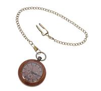Abaodam Retro Style Men Pocket Watch Wooden Hanging Watch with Chain, Glass Material, Button Battery Included, Suitable for Attending A Party and Daily Use, Portable and Decorative Time