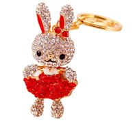 Abaodam Rhinestone Rabbit Keychain Pendant for Red Metal Bunny Bag Hanging Decoration Backpack Keyring Party Favor