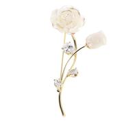 Abaodam Rose Flower Brooch Pin with Shiny Zircon, Elegant White Rose Floral Lapel Pin for Women’s Wedding, Party, and Everyday Wear Accessories