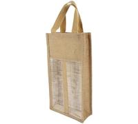 Abaodam Rustic Jute Wine Bottle Tote Bag with Transparent Window Burlap Carrier for Christmas Reusable Wine Bag
