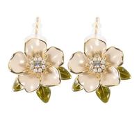 Abaodam S925 Silver Flower Pearl Earrings for Women, Small Delicate Flower Studs with Drip Oil Zircon, Thick Gold Plating for Color, Fashion Jewelry Suitable for Daily Wear