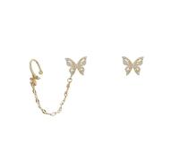 Abaodam S925 Silver Needle Full Rhinestone Butterfly Earrings Asymmetric Ear Bone Clip-On Jewelry for Women Fashionable Stylish Ear Accessories