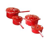 Abaodam Scale Miniature Kitchenware Set Enamel Red Mini Frying Pan Flat Pan Soup Milk Pots for Dollhouse Accessories Pretend Play Cooking Utensils