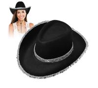 Abaodam Sequin Wide Brim Cowboy Hat for Women String Lightweight Felt Western Cowgirl Accessory for Costume Parties Festivals and Outdoor Activities