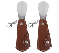Abaodam Shoe Tool 2pcs Keychain with Horn Stainless Foldable Steel and Pu Leather Versatile Shoe Lifter for Everyday Use and Travel for Pregnant Women and Seniors