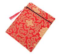 Abaodam Silk Brocade Scripture Storage Bag with Handle Red Buddhist Book Wrap Pouch for Texts Documents Prayer Beads Elegant Chinese Coin Purse Cloth Material Portable Religious Carry Case
