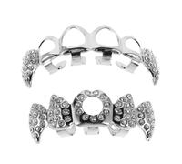 Abaodam Silver Hollow Out Copper Vampire Fangs Teeth Grill for Halloween Cosplay Hip Hop Accessories Comfortable Rhinestone Tooth Jewelry with Adaptable Fit and Easy Installation