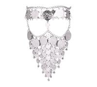 Abaodam Silver Metal Belly Dance Face Veil Mask Chain, Half Face Masquerade Party Accessory for Women, Lightweight Decorative Costume Veil for Dance and Carnival