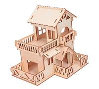 Abaodam Small Animal Hamster Hideout Hut Double-layer Linden Wood House with Climbing Ladder for Hamsters and Gerbils Indoor Play Habitat
