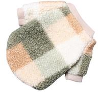 Abaodam Small Dog Warm Plush Pet Clothes with Ribbed Collar and Checkered Design, Soft Two-legged Outfit for Cats and Rabbits, Size L, Green, Suitable for Small Pets and Indoor Use