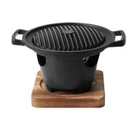 Abaodam Small Indoor Charcoal Grill Stove Set with Smoke-Free Korean Bbq Triangular Furnace, Mini Japanese Round Grilling Pan and Wooden Board for Household Barbecue Accessories