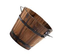 Abaodam Small Wood Barrel Planter Carbonized Wood Brown, with Handle