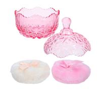 Abaodam Soft Plush Body Powder Puff Set with Glass Container and Charming Bow, Gentle Application and Ergonomic Fit, for Travel and Use by Caregivers
