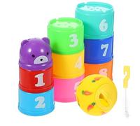 Abaodam Stackable Plastic Cups for Rabbits with Adjustable Opening Treat Ball and Cleaning Brush Kit Rainbow Color Bunny for Indoor and Outdoor Use Space Saving Nesting Playset to Boredom