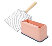 Abaodam Stainless Steel Cat Litter Scoop with Fine Mesh for Easy Cleaning Wide Mouth Design for Efficient Cat Feces Removal Durable Metal Scooper with Pink Base and Wooden Stand