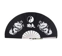 Abaodam Stainless Steel Frame Chinese Folding Fan with Pattern for Tai Chi Kung Fu Martial Arts Performance Portable Handheld Dance Fan in Black and Elegant of Chinese Culture