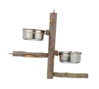 Abaodam Stainless Steel Parrot Rack with Apple Wood Perch and Food Bowl Standing Perch for Cockatiels Conures Parakeets and Birds Bird Cage Feeding Stand