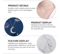 Abaodam Sterling Silver 925 Women’S Layered Choker Necklace with Rhinestone Star, Moon, and Cross Pendants, Double Layer Long Necklace Jewelry for and Women