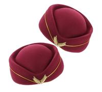 Abaodam Stewardess Hat 2Pcs, Women Flight Cap Burgundy Wool Felt, 56-58Cm, Suitable for Airport Outfit Themed Events