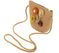 Abaodam Straw Woven Crossbody Bag for Little, Mini Cute Ladybug Pattern Pouch, Khaki Color One-shoulder Handbag for Casual Travel and Daily Use