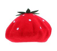 Abaodam Strawberry Beret Hat French Style Party Cap for Women Soft Warm Painter Beanie with Cute Strawberry Design Cozy Cosplay Headgear for Birthday and Casual Wear Adult