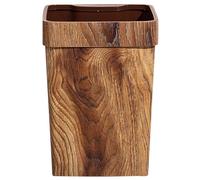 Abaodam Stylish 13l Plastic Waste Bin with Imitated Wood Grain Finish, Stable and Well-made Household Trash Can Suitable for Kitchen and Bathroom Use