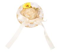 Abaodam Summer Hat for Dogs and Cats Small Size Beige Floral Woven Puppy Hat with Bowknot, Decorative Costume Accessory for Outdoor Sun Protection