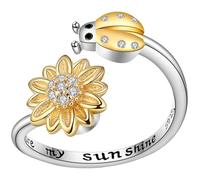 Abaodam Sunflower Ladybug Adjustable Finger Ring Open Band Women’s Fidget Ring Floral Decor Jewelry Gift for Valentine’s Day