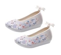 Abaodam Thick-Soled Ethnic Silk Cloth Shoes for Women Hanfu Embroidered Slope-Heel Flats Breathable Comfortable and Chinese Style Footwear White