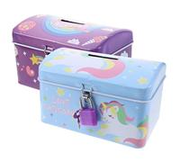 Abaodam Unicorn Piggy Bank Lovely and Creative Design 2pcs Cartoon Money Saving Pot with Lock Iron Material for Boys and Girls for Birthdays and Festive Occasions