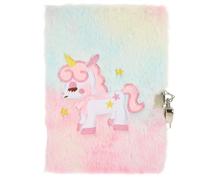 Abaodam Unicorn Plush Notebook A5 Lockable Diary with Fluffy Tie-dye Cover Cute Writing Journal for School Notepad