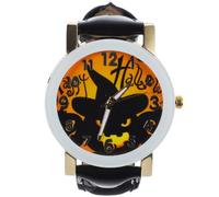 Abaodam Unique Leather Quartz Watch Black Round Casual Watch for Men and Women Halloween with Adjustable Strap and Sweeping Movement for Ghost Festival and Cosplay Party