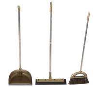 Abaodam Upgraded Gold 3pcs Broom and Dustpan Set with Scraper Teeth, Supple Household Sweeping Tool for Home and Kitchen Cleaning