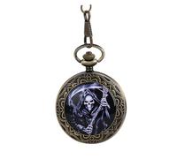 Abaodam Vintage Bronze Pocket Watch with Chain Quartz Alloy Classic Retro Ghost Design Clear Lens Timepiece for Men Birthday and Christmas