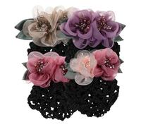 Abaodam Vintage Floral Hair Nets Silk Fabric 4pcs for Women with Strong Hold and Ventilation and Rhinestone Design, Hair Accessory for and Banking Professionals in Active