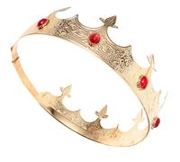 Abaodam Vintage Men’s King Crown Cosplay Headpiece with Red Rhinestones, Gold Prince Crown for Costume Party and Themed Events