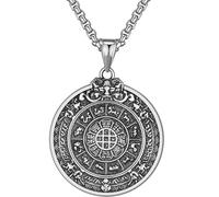 Abaodam Vintage Retro Chinese Zodiac Pendant Necklace for Men, Stainless Steel Clavicle Chain with Eight Auspicious Symbols and Twelve Zodiac Charms, Male Jewelry for Daily Wear