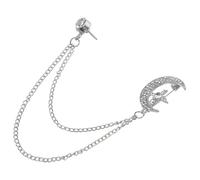 Abaodam Vintage Rhinestone Moon Star Brooch with Long Chain, Silver Brooch Pin for Shawl Clips and Clothing Badges, Planet Lapel Pin for Women and Men