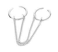 Abaodam Vintage Silver Double-finger Chain Ring Adjustable Open Design Knuckle Ring for Women Chic Punk Style Jewelry Gift for Parties Daily Wear