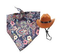 Abaodam Vintage Style Pet Dog Cat Hat and Bandana Lightweight Non Woven Cowboy Costume Accessory for Parties and Outdoor Use Brown and Navy Two Outfit