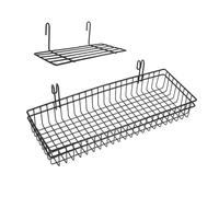 Abaodam Wall Hanging Baskets High Space Utilisation 2pcs with Hooks Wire Iron Black Wall Mounted Shelves Sturdy Grid Metal Storage Organizers for Kitchen and Home
