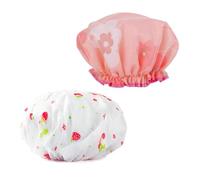 Abaodam Waterproof Double-layer Shower Caps Adorable Assorted Colour Designs 2pcs with Elastic Band, Foldable Peva Bathing Hats to Protect Hair during Showering and Spa Assorted style