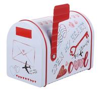 Abaodam White Tinplate Mailbox-Shaped Cookie Storage Box with Lid, Metal Candy Biscuit Tin Container for Valentine’S Day, Holiday Sweet Treat Storage in Metal Tin