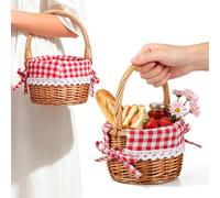 Abaodam Wicker Basket with Handles Handwoven Round Fruit Vegetable Basket Khaki for Storage, Picnic, and Home Decoration