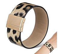 Abaodam Wide Leopard Print Cuff Bracelet for Women Stylish Animal Print Wrist Accessory with Secure Closure Lightweight Faux Leather Bangle for Comfortable All-day Wear