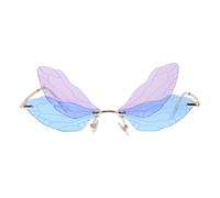 Abaodam Wing Shaped Rimless Dragonfly Sunglasses for Women, Irregular Frame UV Protection Eyewear, Fashionable Blue and Purple Lens for Outdoor Use