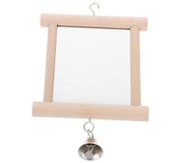 Abaodam Wooden Bird for Parrots with Bell and Double-sided Mirror, Swing Play Feature, Sturdy Natural Material Suitable for Cage Accessories and Parrot Supplies